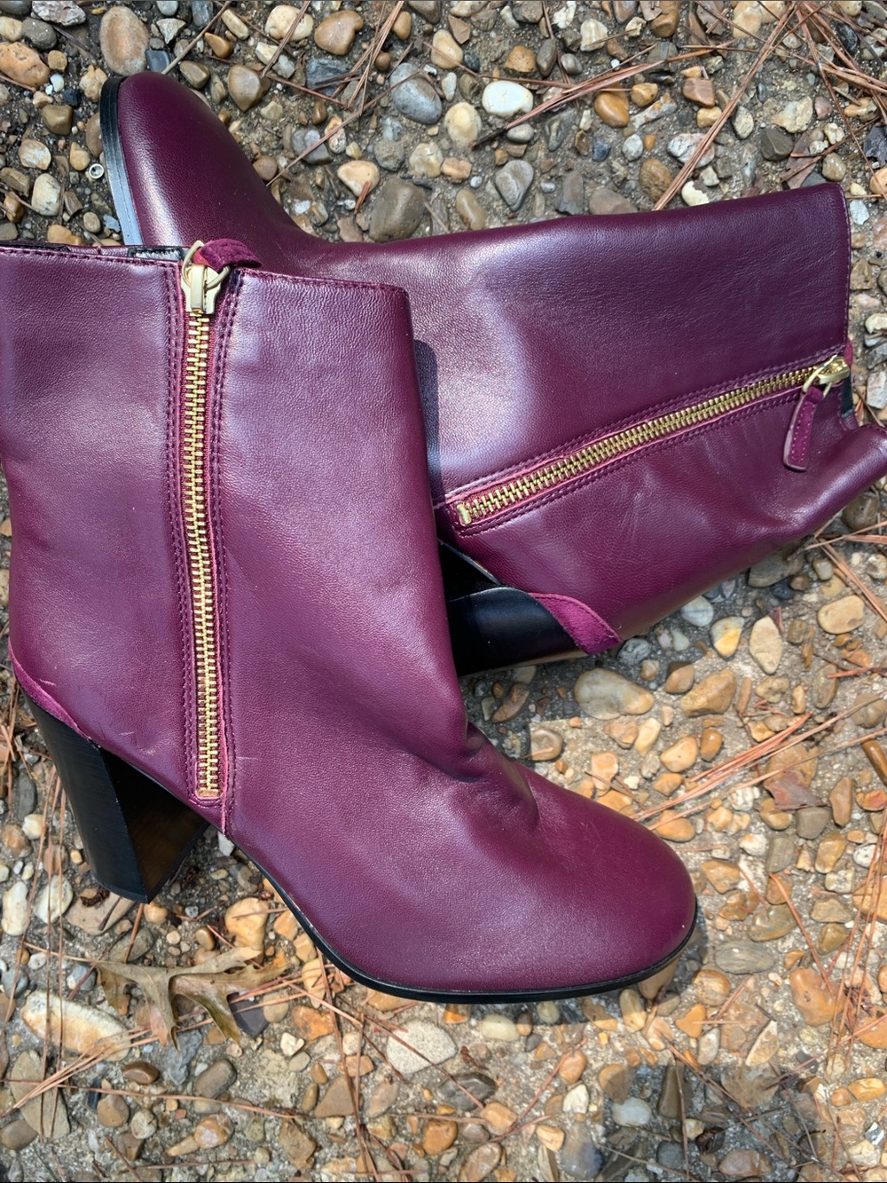 Women's Burgundy Leather Zip-Front Block Heel Ankle Boot